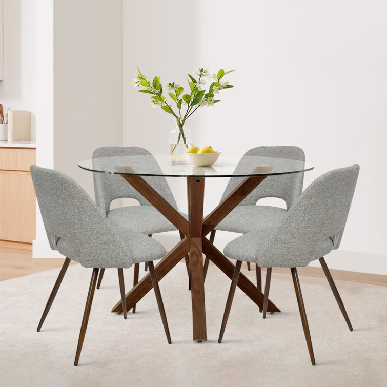 Aunnika 5 Piece 40 inch Round Glass Dining Table Sets Wade Logan Chair Color Green